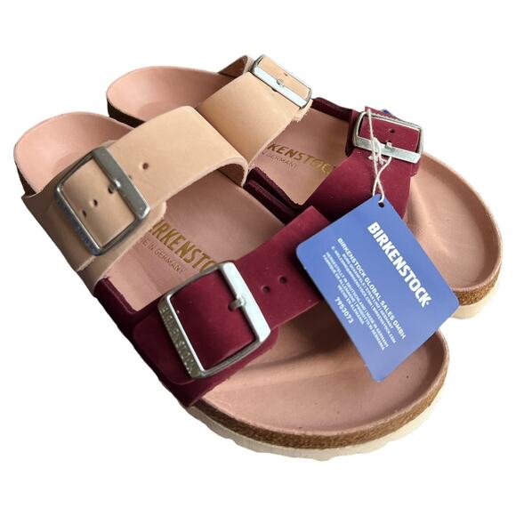 Birkenstock Shoes - Birkenstock Two-Tone Burgundy and Beige Arizona Sandals